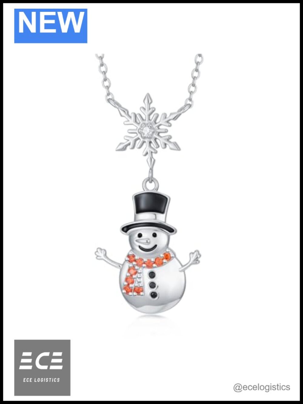 925 Sterling Silver Snowman Necklace Winter Christmas Pendant